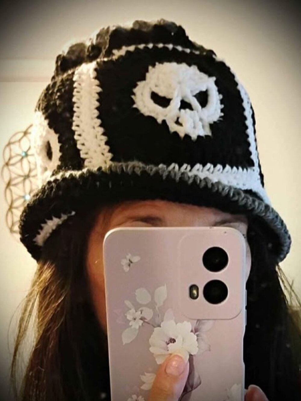 Handmade One of a Kind Crocheted Skull Skeleton Granny Square Bucket Hat